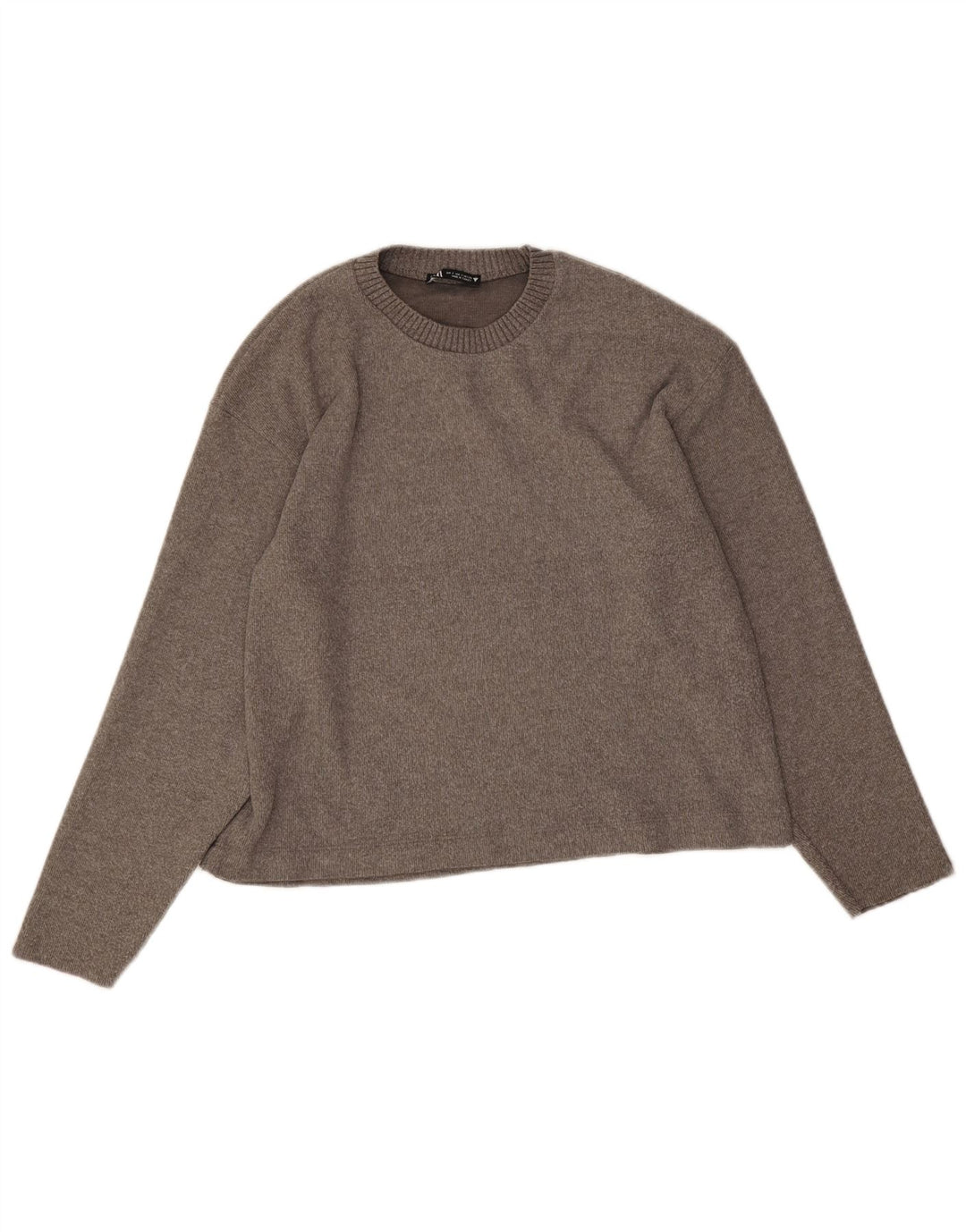 Zara Pull surdimensionné à col rond pour femme UK 10 Petit Gris Polyester