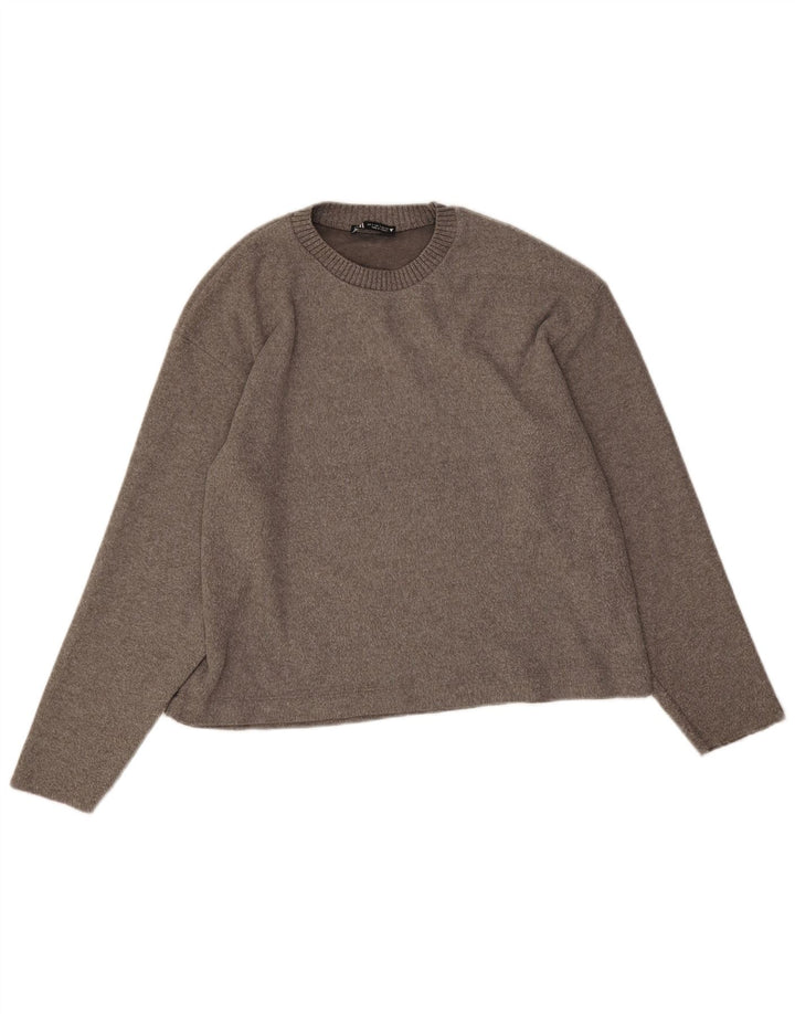 Zara Pull surdimensionné à col rond pour femme UK 10 Petit Gris Polyester