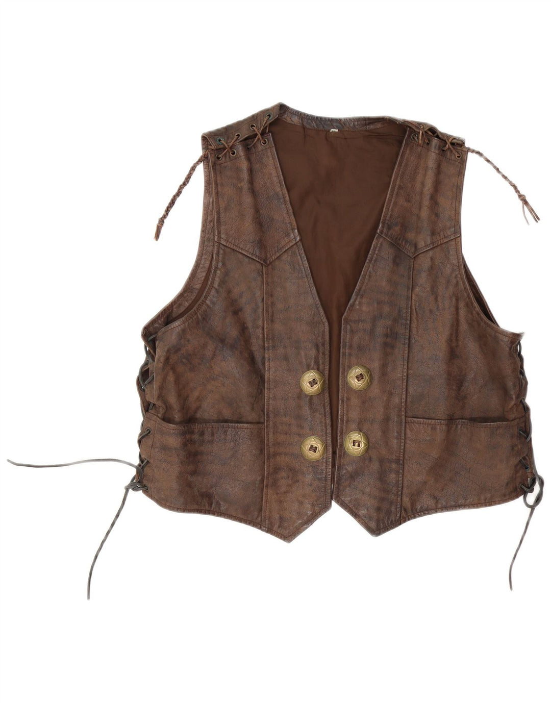 Gilet en cuir Motorstyle vintage pour hommes grand marron