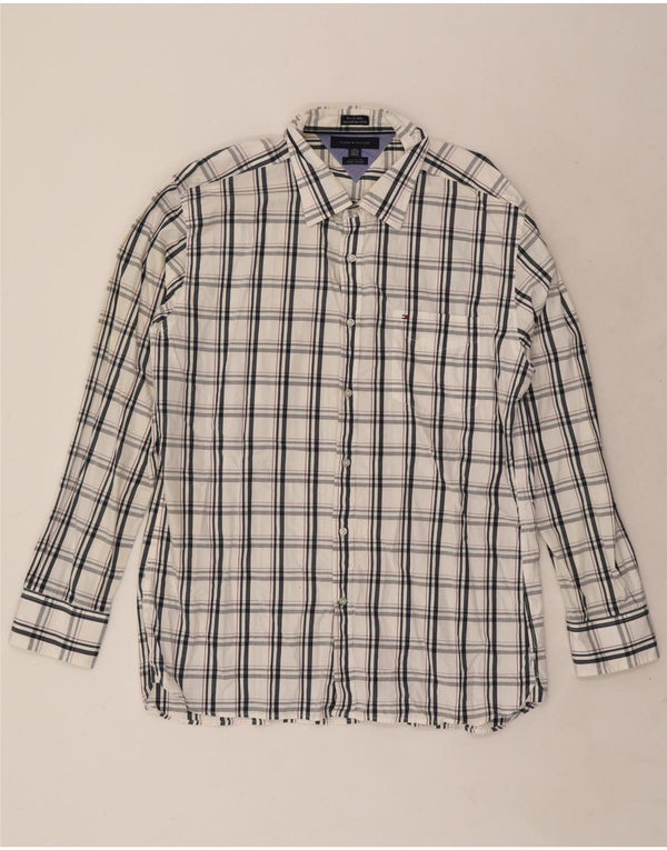 Tommy Hilfiger Chemise ajustée sur mesure pour homme Taille 17 1/2 18 XL Coton à carreaux blancs