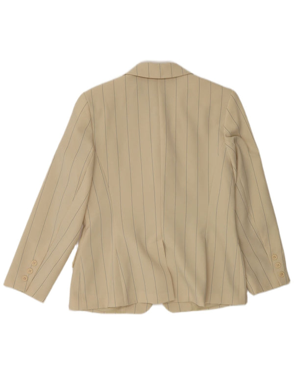 Veste Blazer 1 Bouton Femme Framboise UK 12 Polyester Rayé Beige Moyen