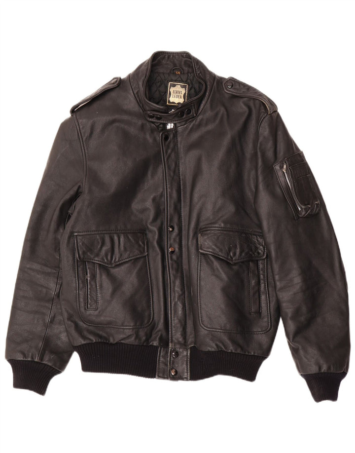 VINTAGE Veste en cuir militaire pour homme IT 54 2XL Cuir noir