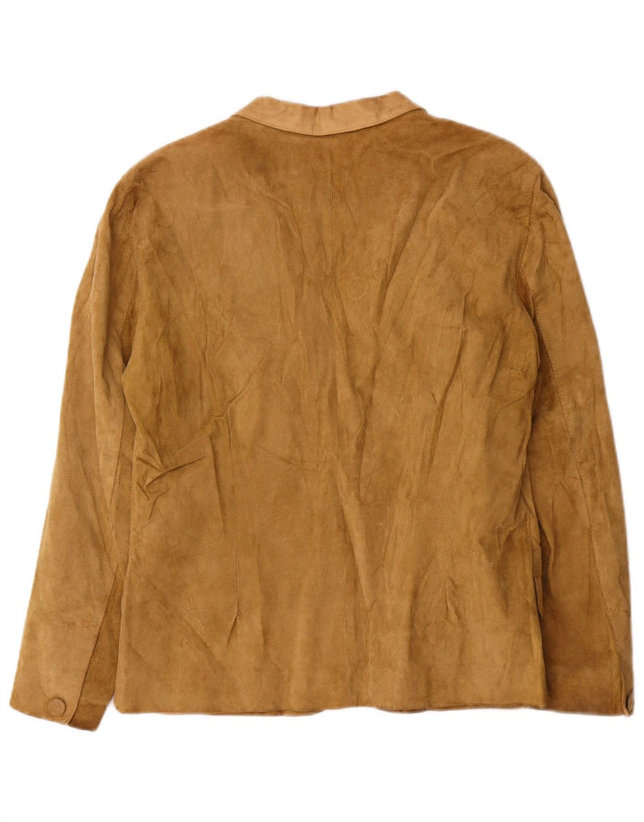vintage Femme 2 Boutons Blazer En Daim Veste UK 14 Cuir Beige Moyen