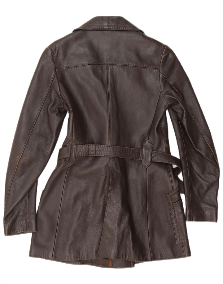 manteau en cuir femme vintage UK 6 XS Marron