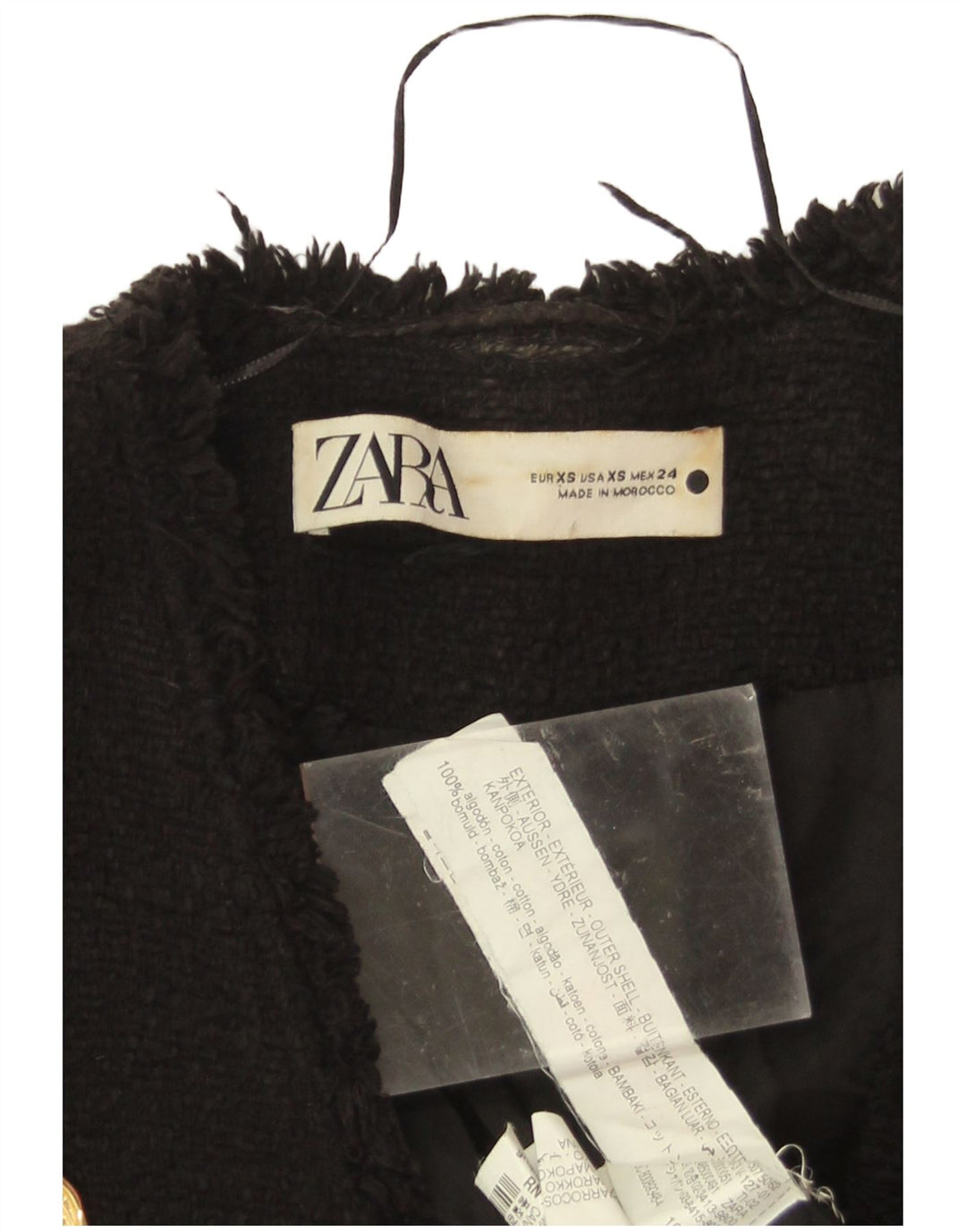 Zara Veste Blazer Double Boutonnage Femme UK 6 XS Coton Noir