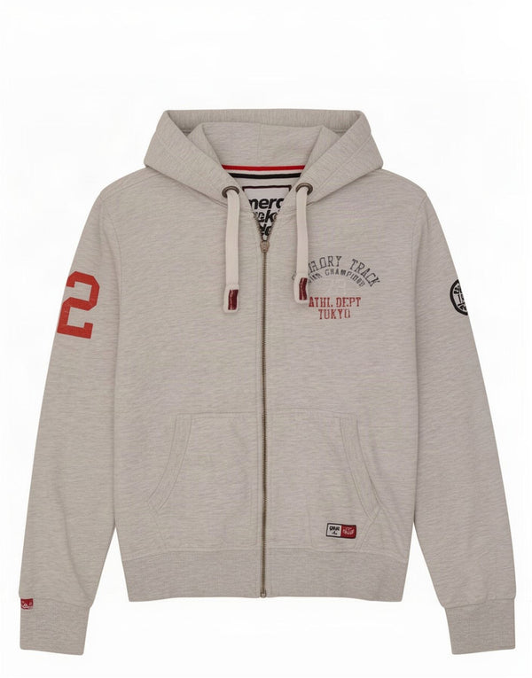 Superdry Pull à capuche graphique zippé pour hommes, grand coton gris