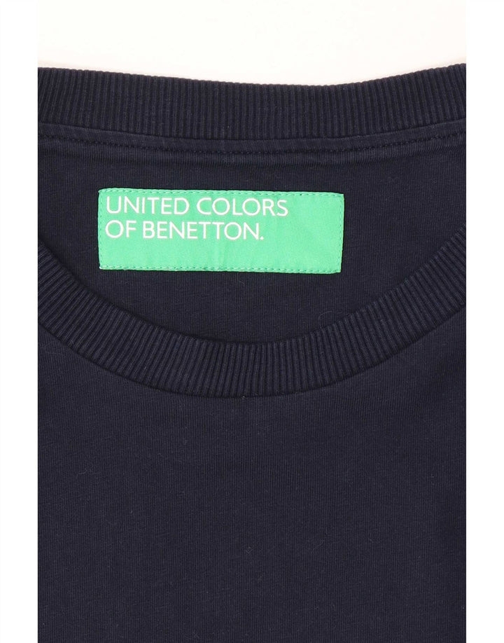 Benetton Womens Regular T-Shirt Top UK 12 Bleu Marine Moyen Coton
