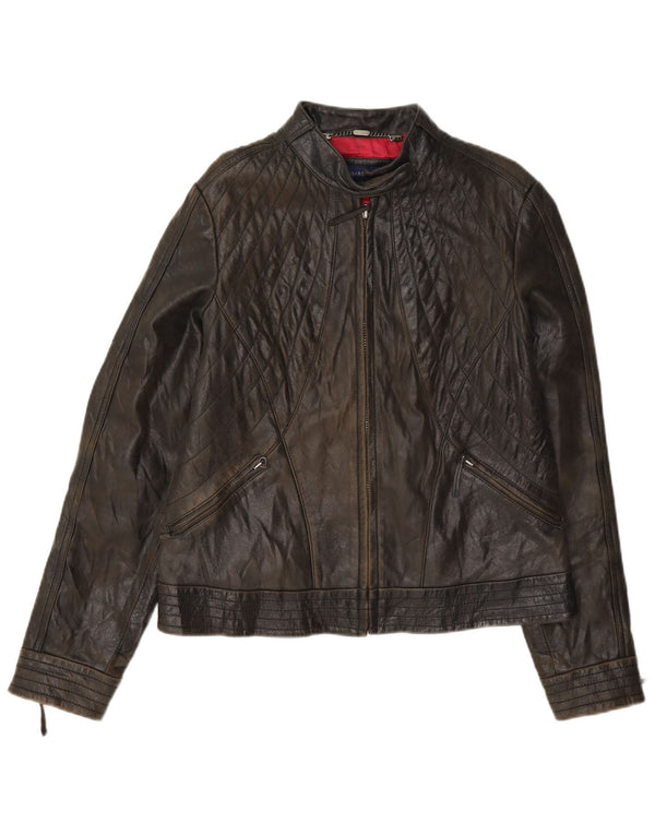 Trussardi Veste en cuir motard pour femme UK 14 Marron moyen