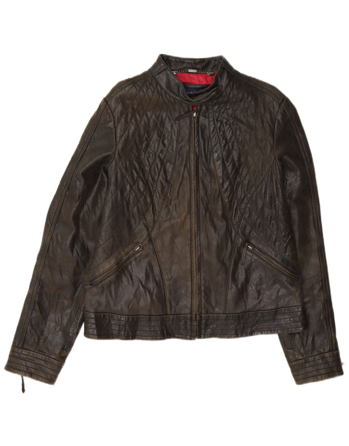 Trussardi Veste en cuir motard pour femme UK 14 Marron moyen