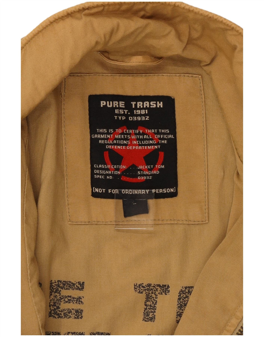 Pure Trash Veste militaire pour homme UK 40 Grand coton beige