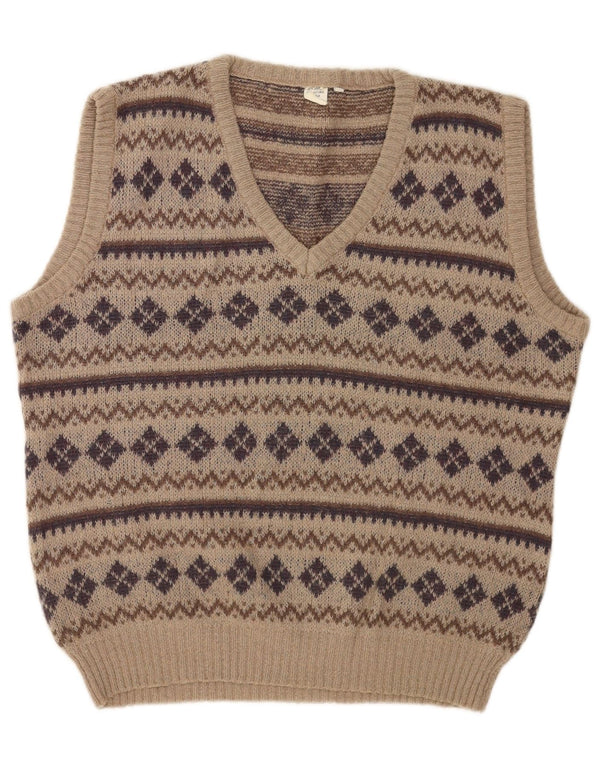 Vintage Mens Vest Débardeur IT 54 XL Beige Géométrique Acrylique