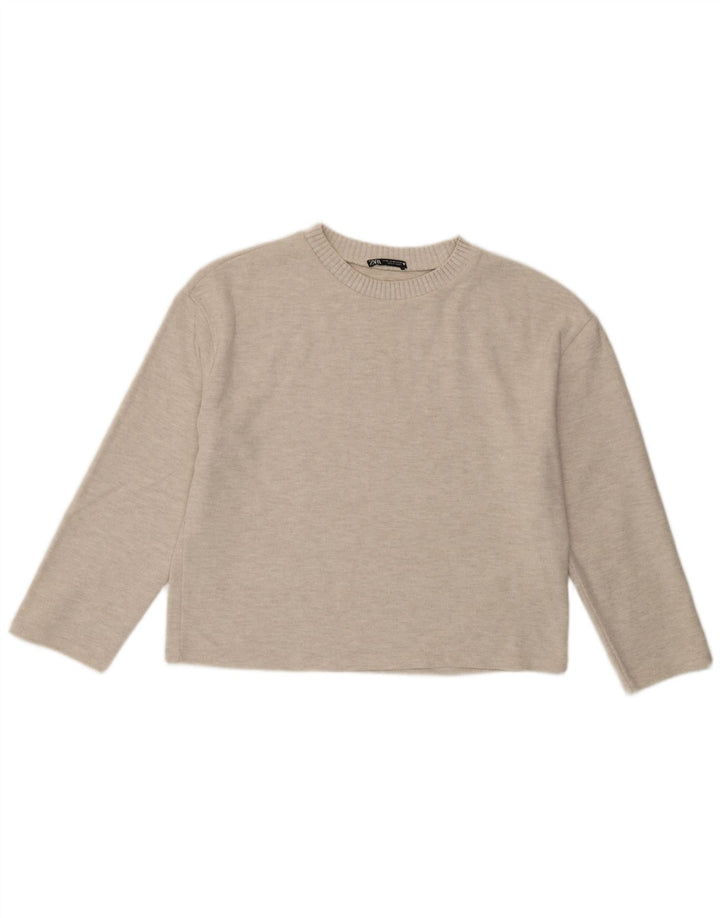 Zara Femme Chemisier Top UK 14 Polyester Beige Moyen