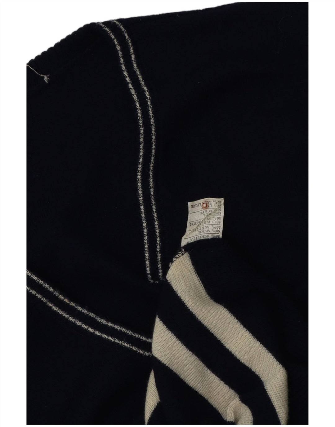 vintage Mens Vest Débardeur Moyen Bleu Marine Rayé Laine