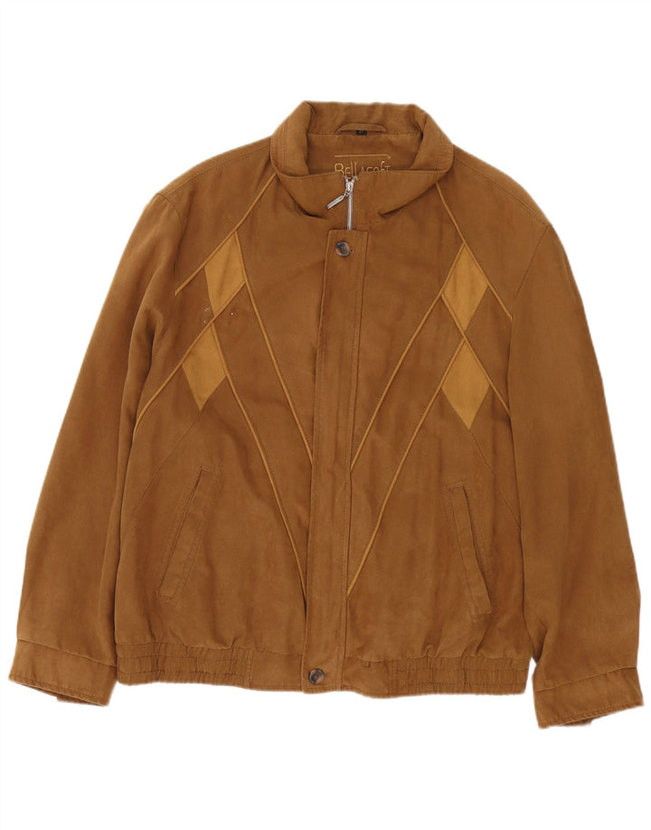 vintage Mens Bomber Jacket UK 42 XL Marron Argyle/Diamant Polyester