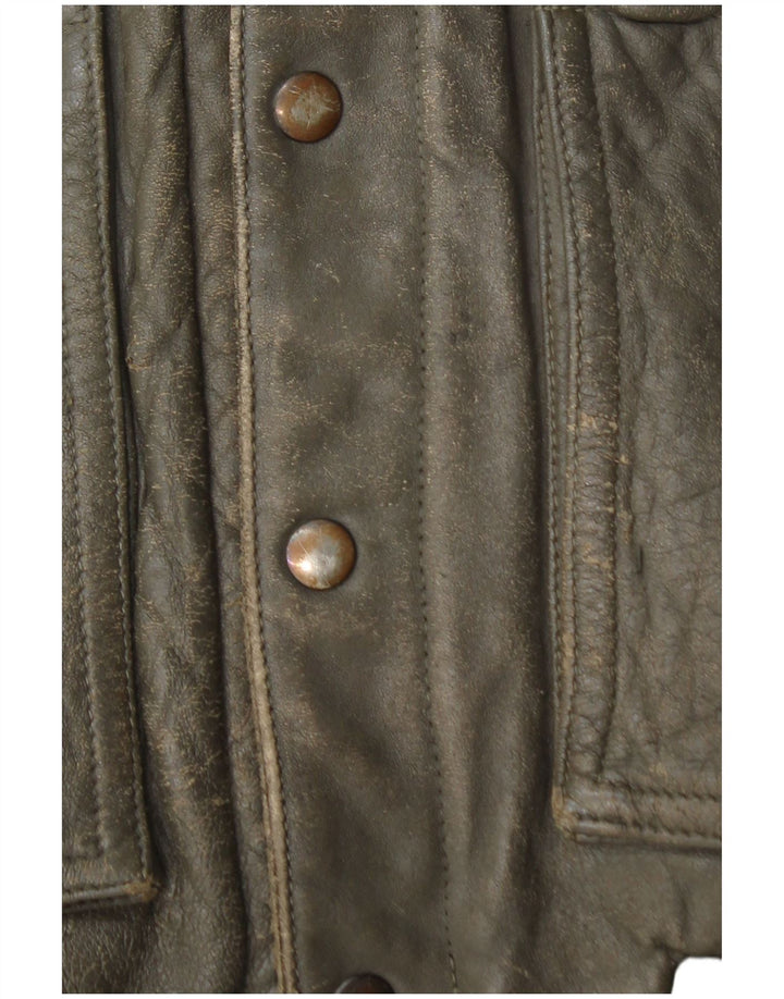 Belfe & Belfe Veste en cuir bomber pour homme UK 38 Kaki moyen colour block