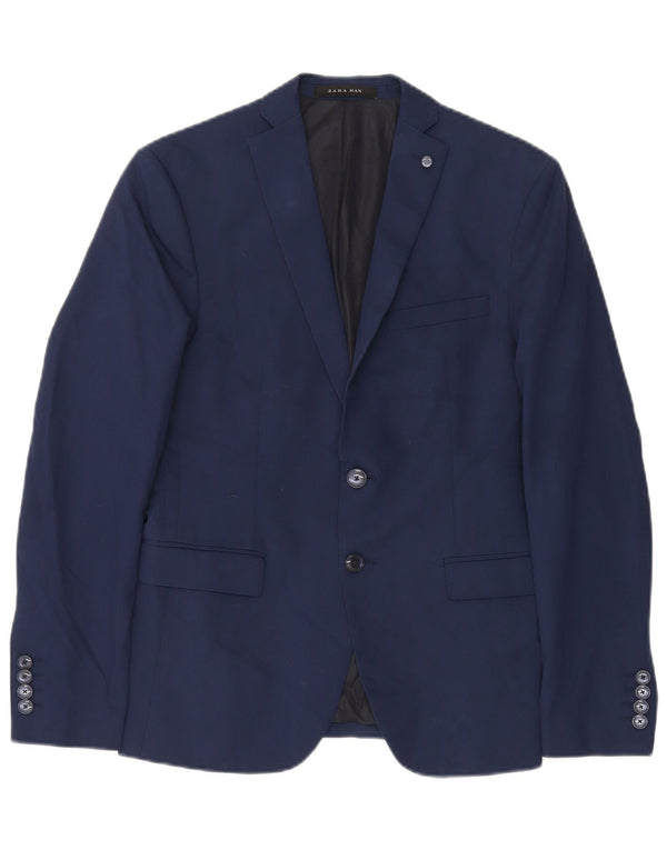 Zara Veste Blazer 2 Boutons Homme EU 46 XL Bleu Marine Viscose