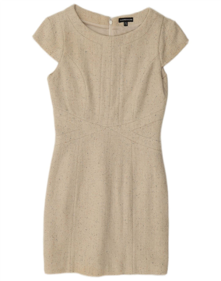 Warehouse Robe fourreau pour femme UK 8 Petite laine mouchetée beige