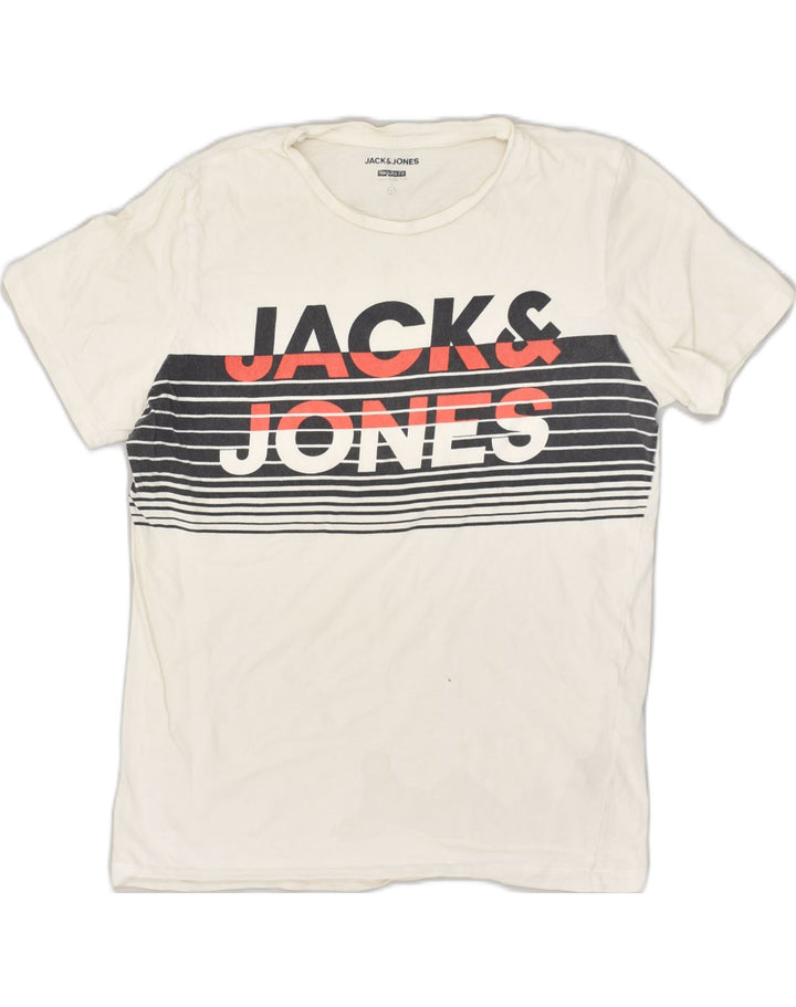 JACK & JONES Mens Regular Fit Graphic T-Shirt Top Small Off White Cotton | Vintage Jack & Jones | Thrift | Second-Hand Jack & Jones | Used Clothing | Messina Hembry 