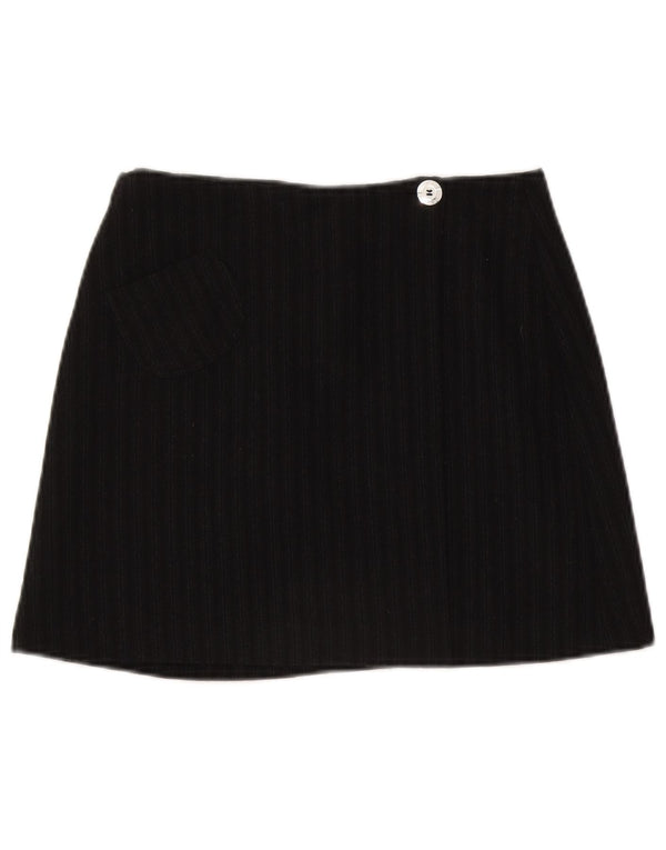 C'EST COMMECA Mini jupe femme UK 12 Medium W28 laine rayée noire