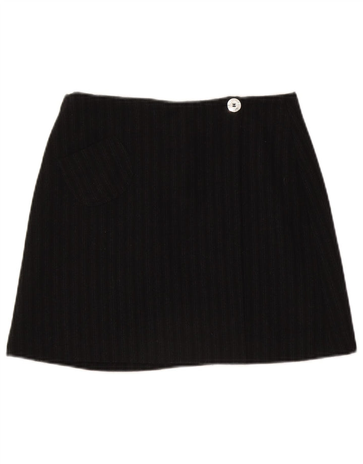 C'EST COMMECA Mini jupe femme UK 12 Medium W28 laine rayée noire