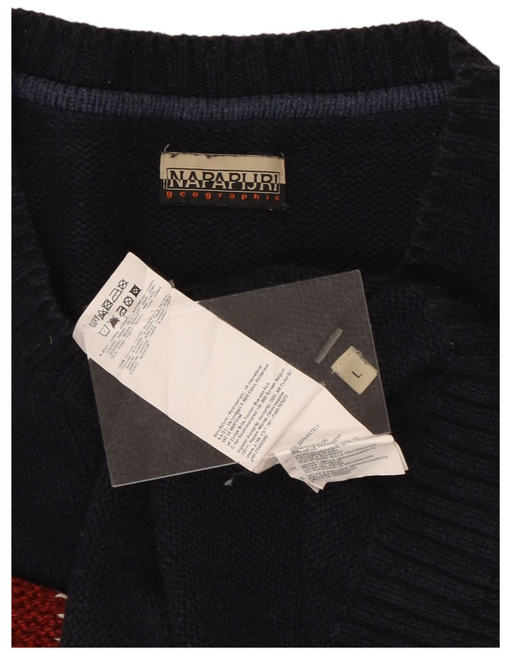 NAPAPIJRI Pull graphique à col rond pour homme, grand, bleu marine, en coton