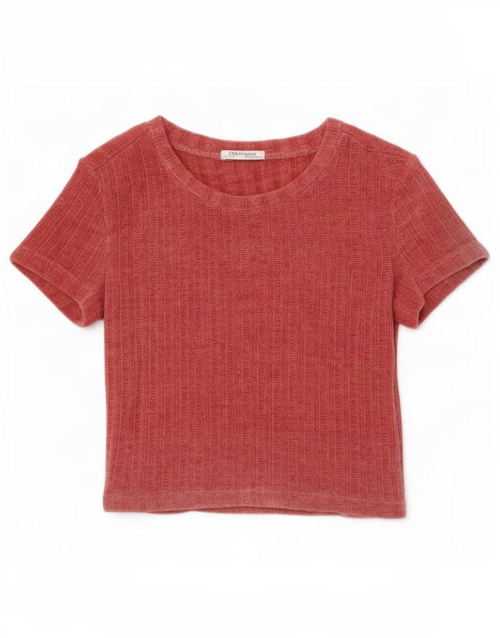 Zara Womens Velour Blouse Top UK 10 Small Rouge Polyester