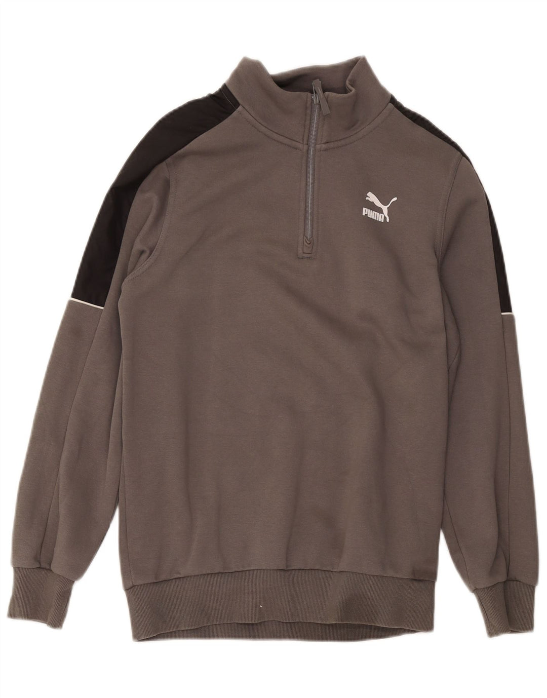 Puma Sweat-shirt à col zippé pour homme, petit, gris, color block, coton
