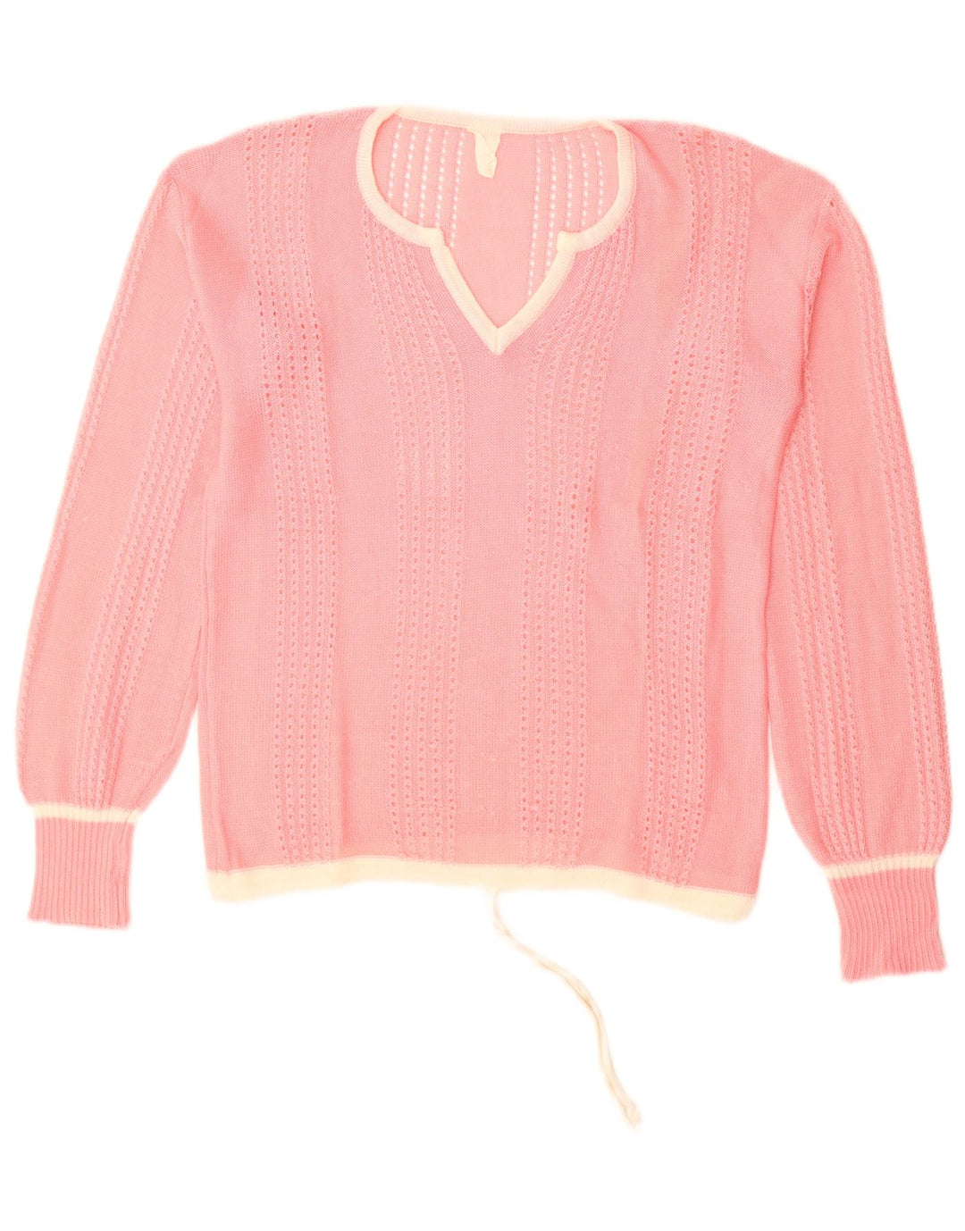 vintage Femme V-Col Jumper Pull UK 14 Rose Moyen