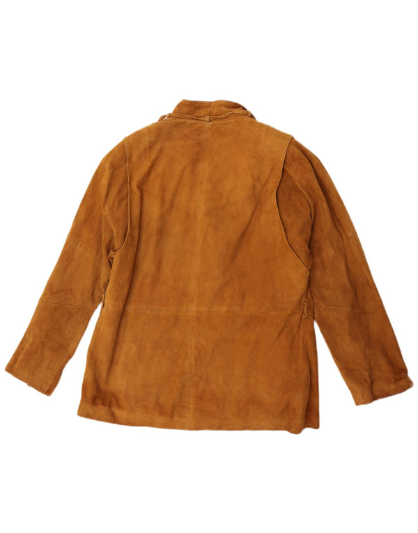 vintage Femme 3 Boutons Blazer En Daim Veste IT 48 XL Cuir Marron