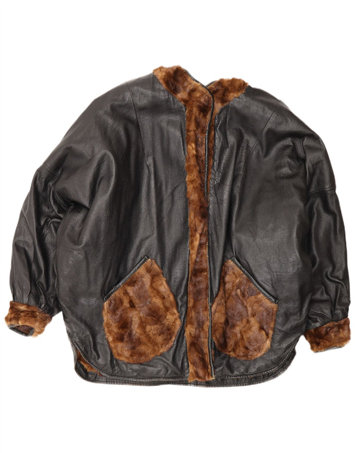 veste réversible surdimensionnée en cuir femme vintage UK 20 2XL Marron