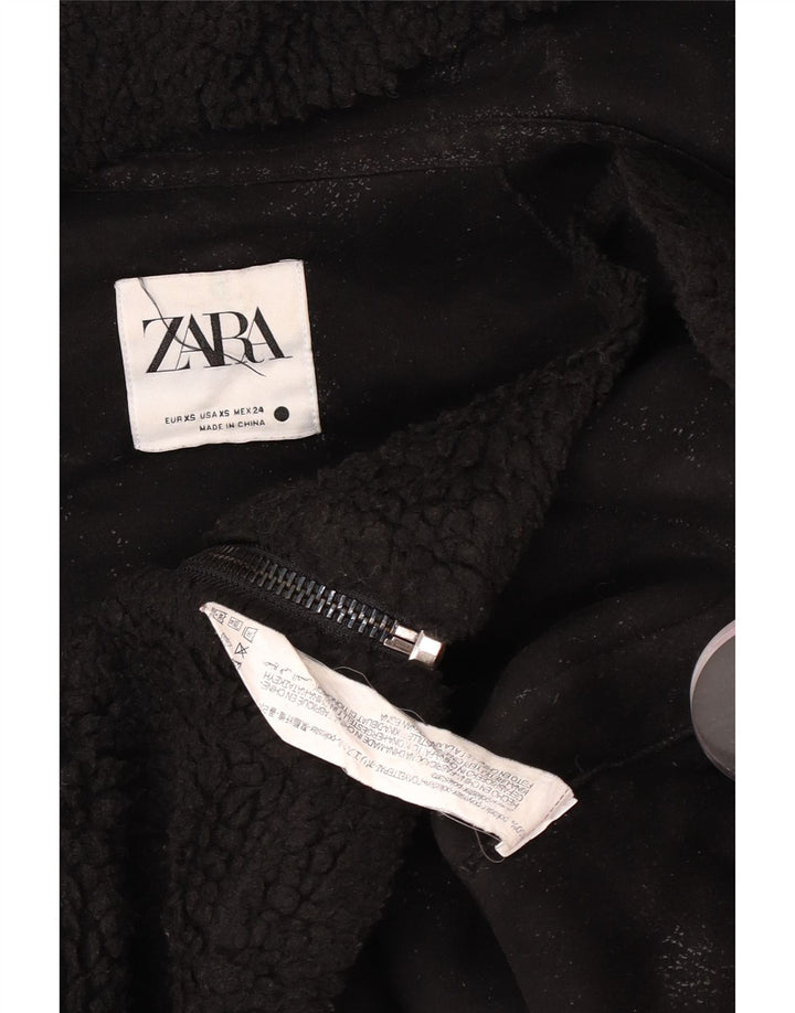 Zara Veste polaire surdimensionnée à capuche pour femme UK 6 XS Noir Polyester