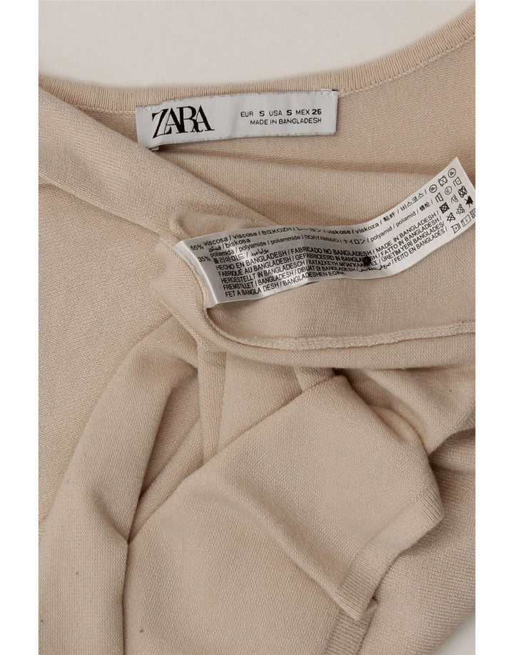 Zara Femmes Crop One Épaule Top UK 8 Small Beige Viscose