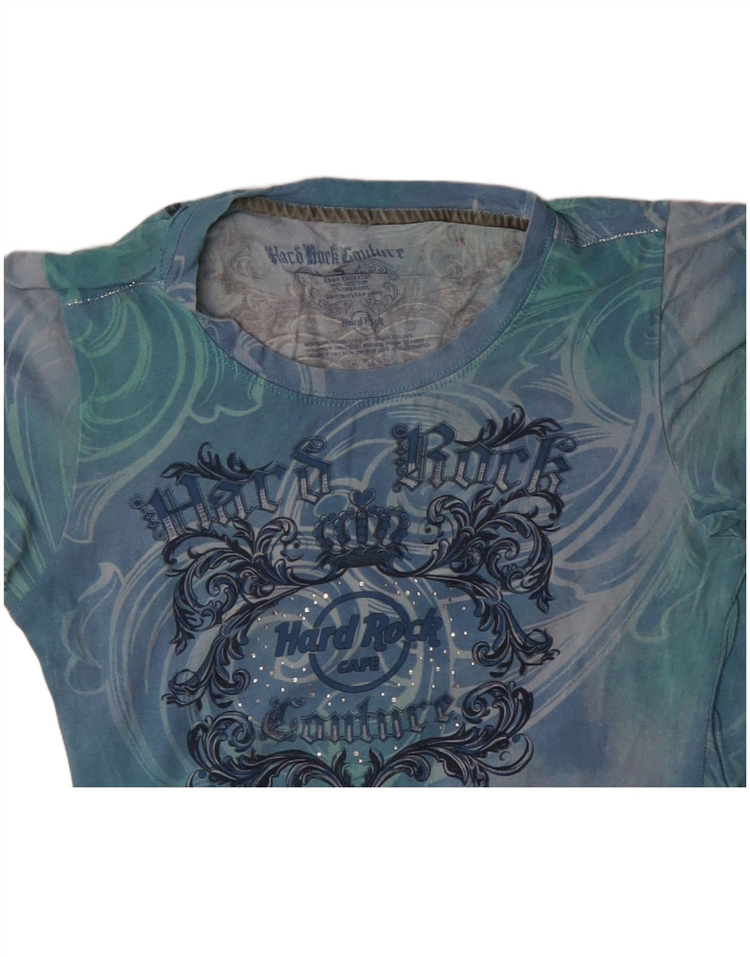 HARD ROCK CAFE T-shirt graphique Couture pour femme UK 8 Small Blue Tie Dye