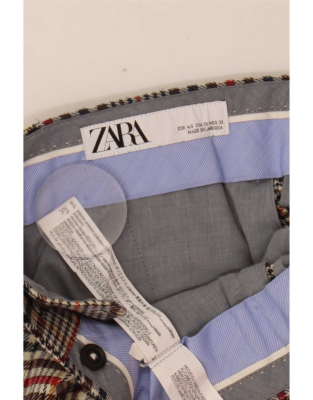 Zara Pantalon court pour homme EU 40 Medium W31 L25 Beige à carreaux Polyester