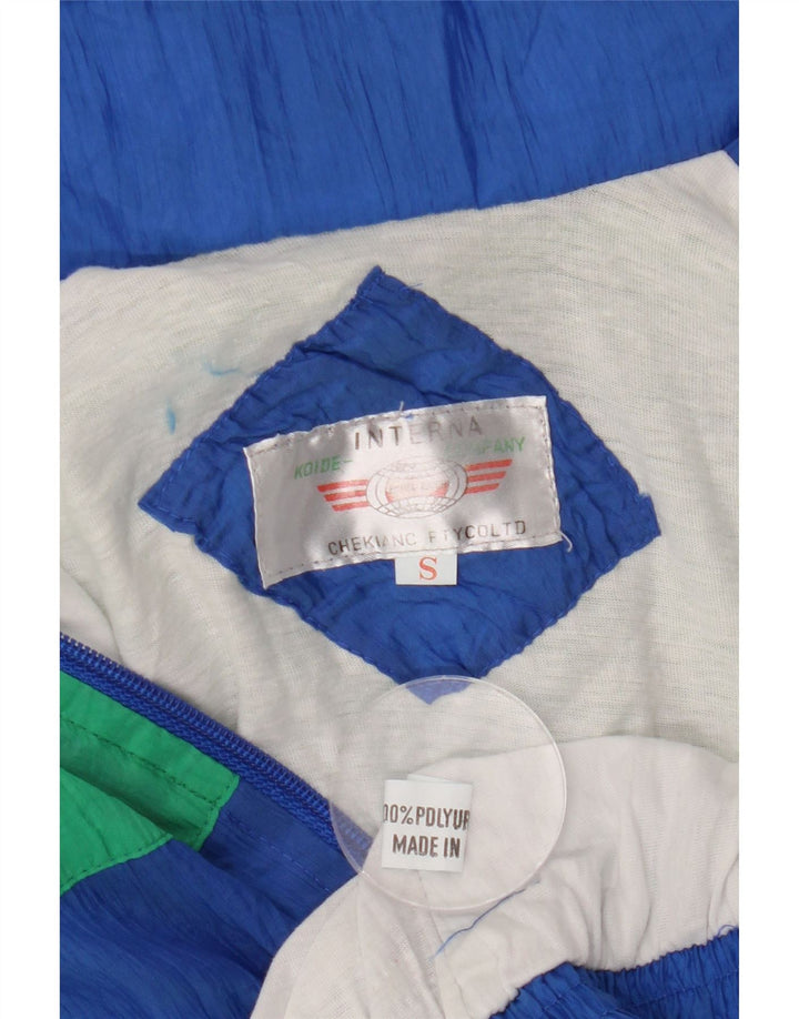 Vintage Mens Survêtement Top Veste Petit Bleu Colorblock Polyuréthane Rétro