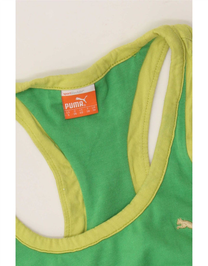 Puma Débardeur court pour femme UK 10 Small Vert Colourblock