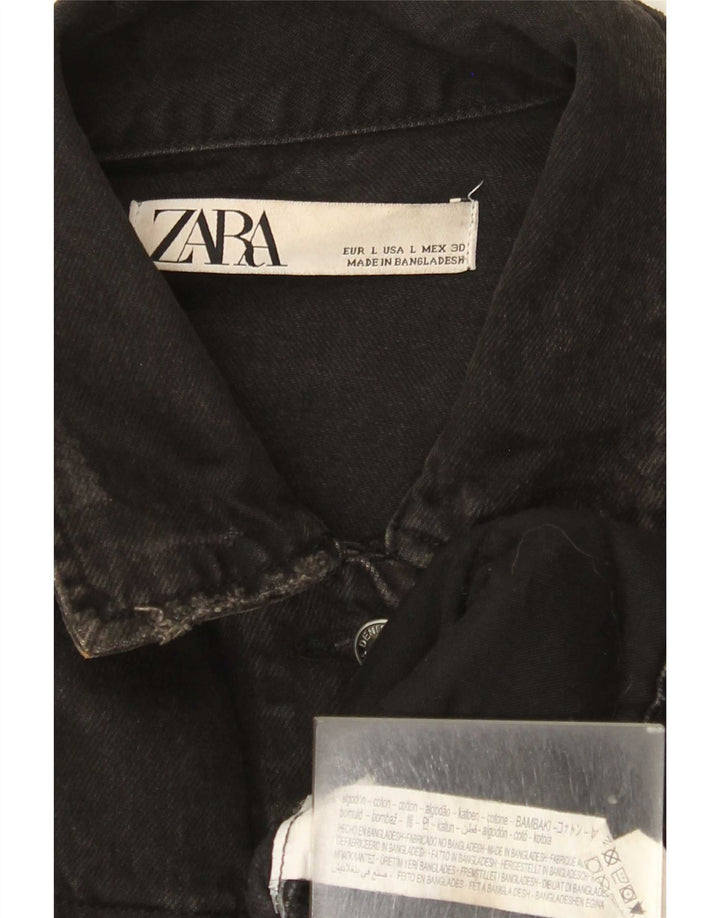 Zara Veste en jean pour femme UK 16 Grand coton noir