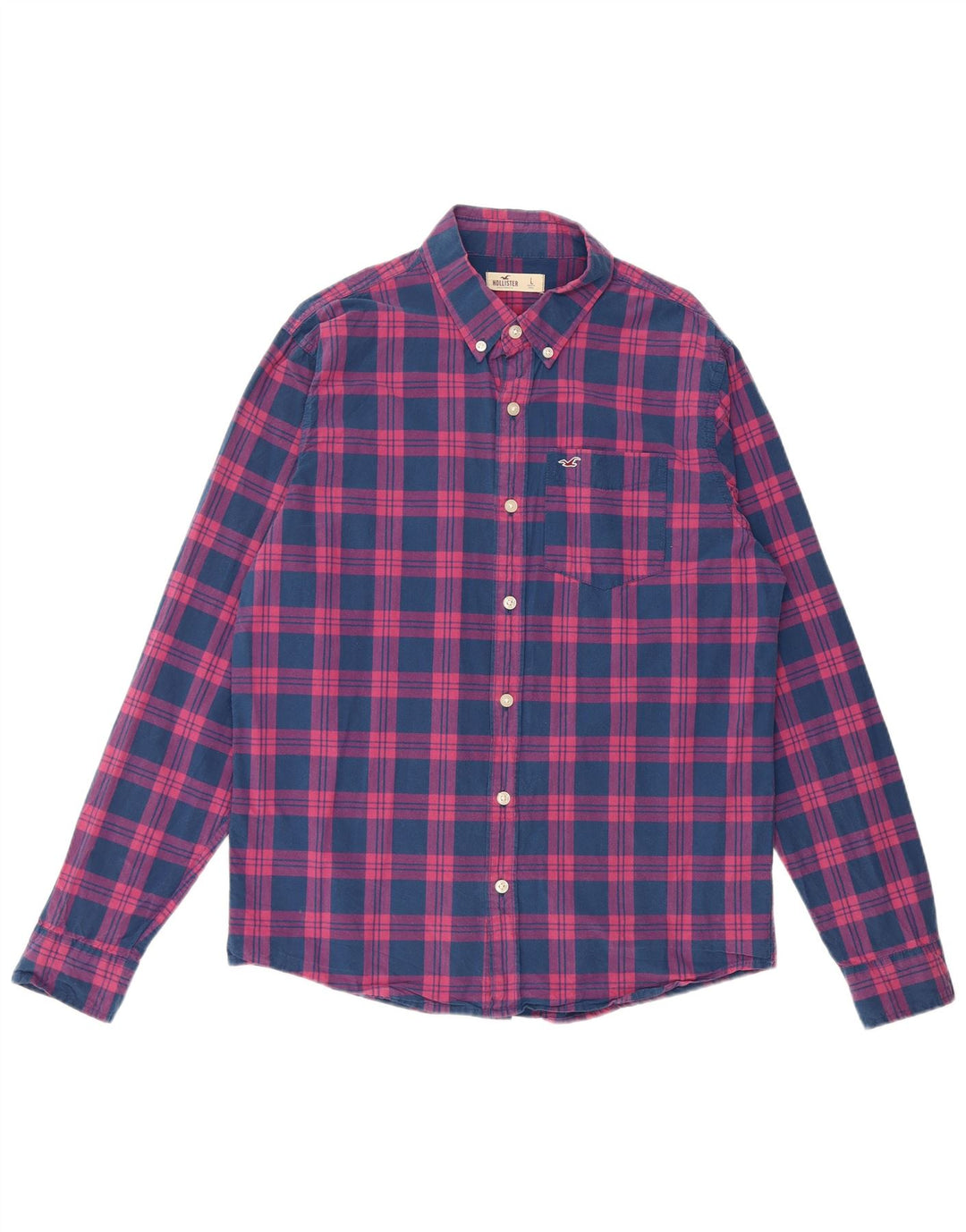 HOLLISTER Chemise Homme Grand Carreau Bleu Coton