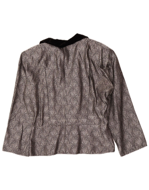 vintage Femme Cardigan Top IT 42 Moyen Argent Paisley Soie