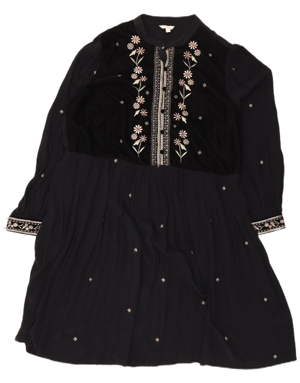 Monsoon Robe trapèze à manches longues pour femme UK 18 XL Noir Floral Polyester