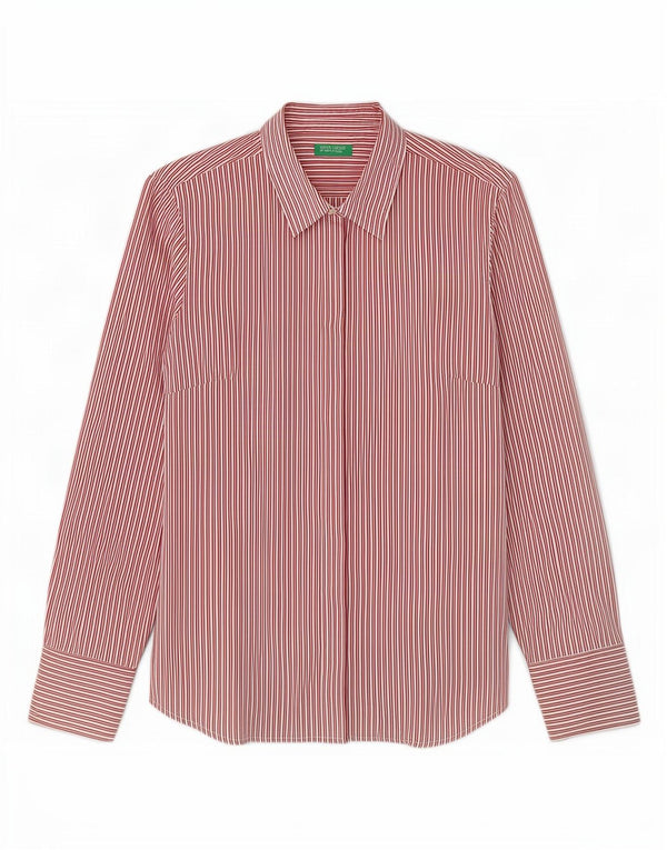 Benetton Chemise Femme UK 14 Grandes Rayures Rouges