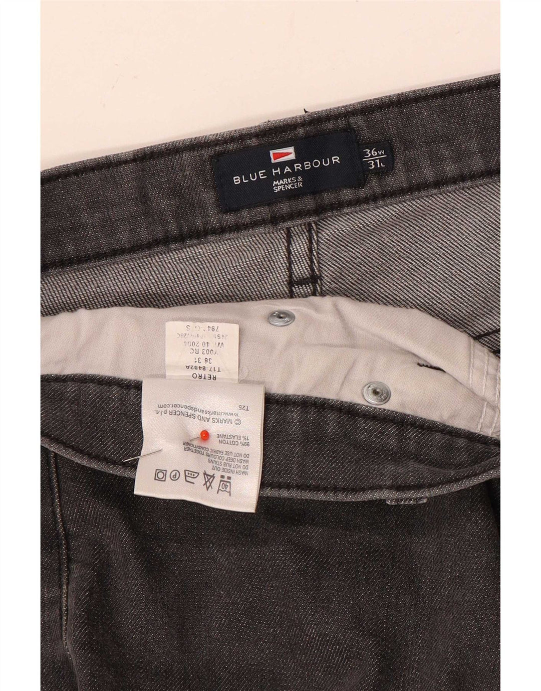 Marks & Spencer Jean Droit Bleu Harbor Homme W36 L31 Gris Coton