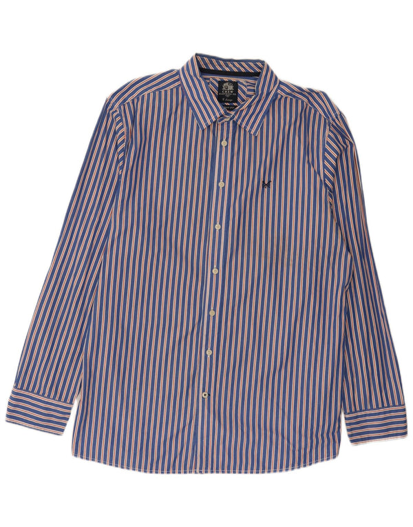 Crew Clothing Chemise Coupe Ajustée Homme XL Bleu Marine Rayé Coton