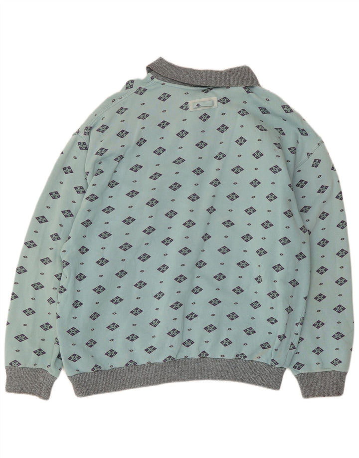 vintage Mens Polo Neck Sweatshirt Jumper Moyen Bleu Géométrique Coton