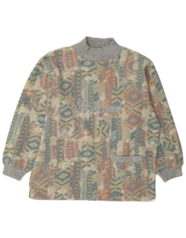 vintage Womens Graphic Fleece Jumper UK 14 Grand Géométrique Multicolore