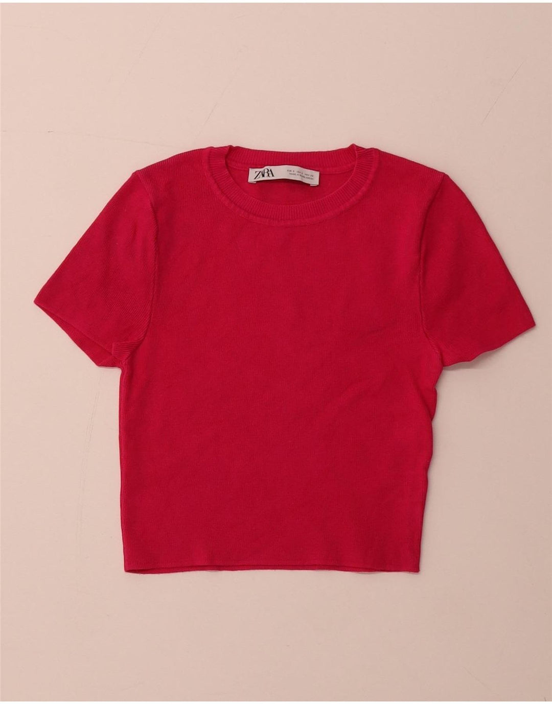 ZARA Pull court à manches courtes et col rond pour femme UK 8 Petit Rose