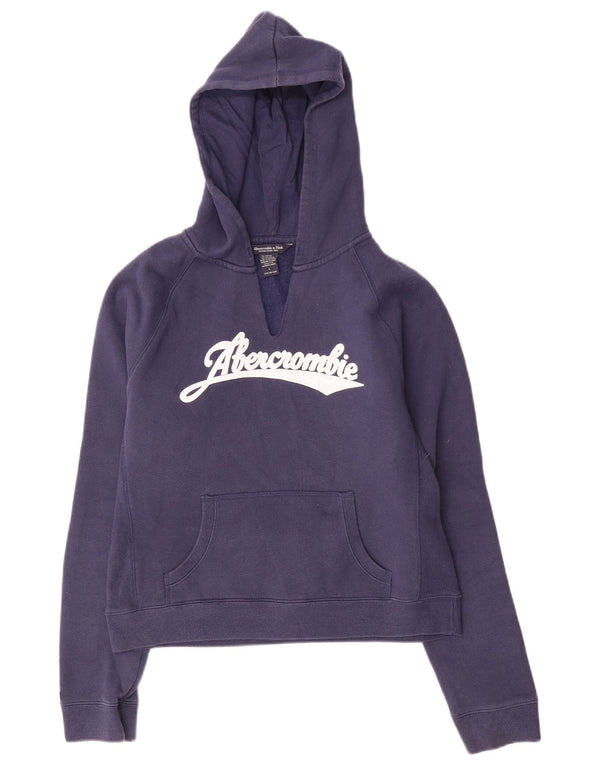 Abercrombie & Fitch Pull à capuche court graphique pour femme UK 16 Large Bleu marine