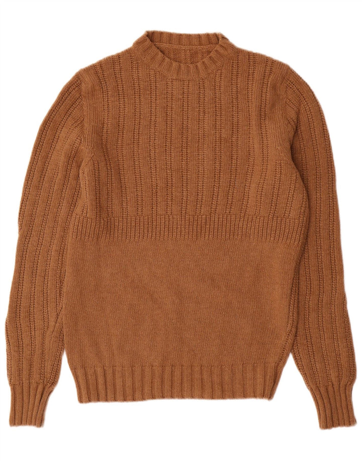 vintage Mens Crew Neck Jumper Pull Marron Moyen