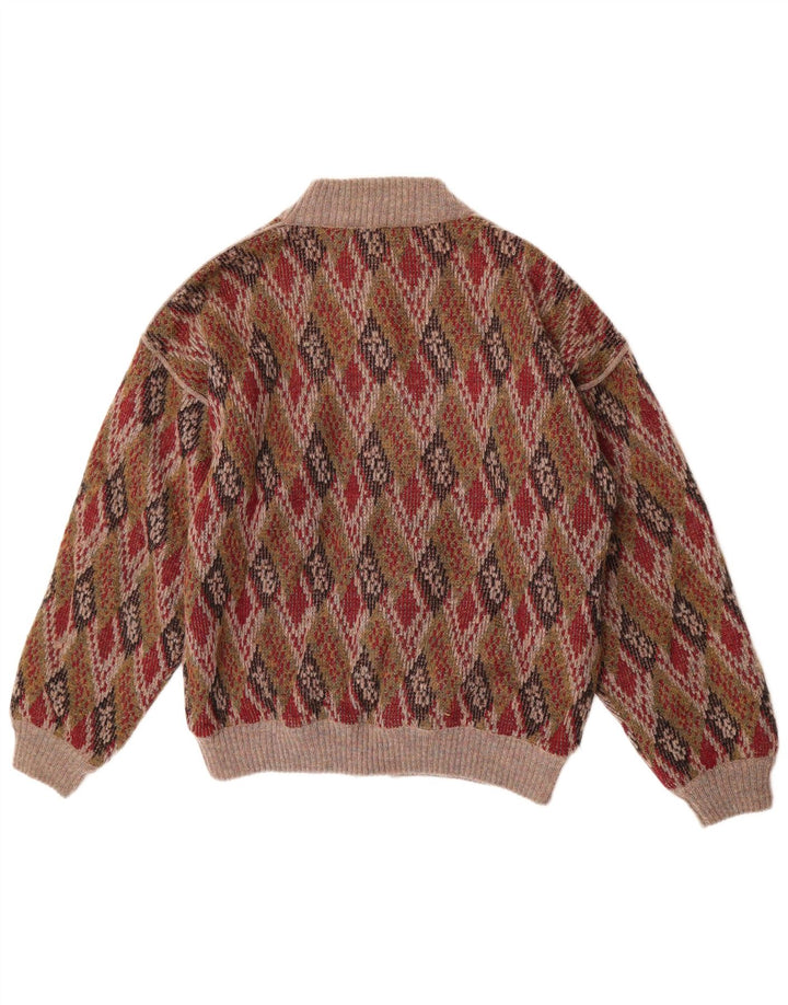 Carlo Mens Knit Bomber Jacket EU 50 Grande laine multicolore Argyle/Diamond