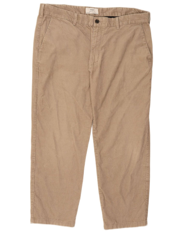 Marks & Spencer Mens Regular Fit Corduroy Trousers W40 L29 Beige Cotton